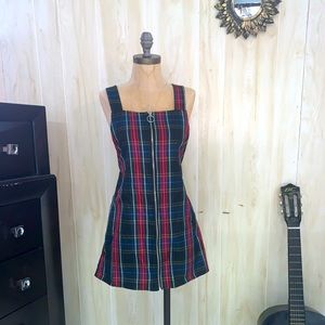 Mini Plaid Overall Dress